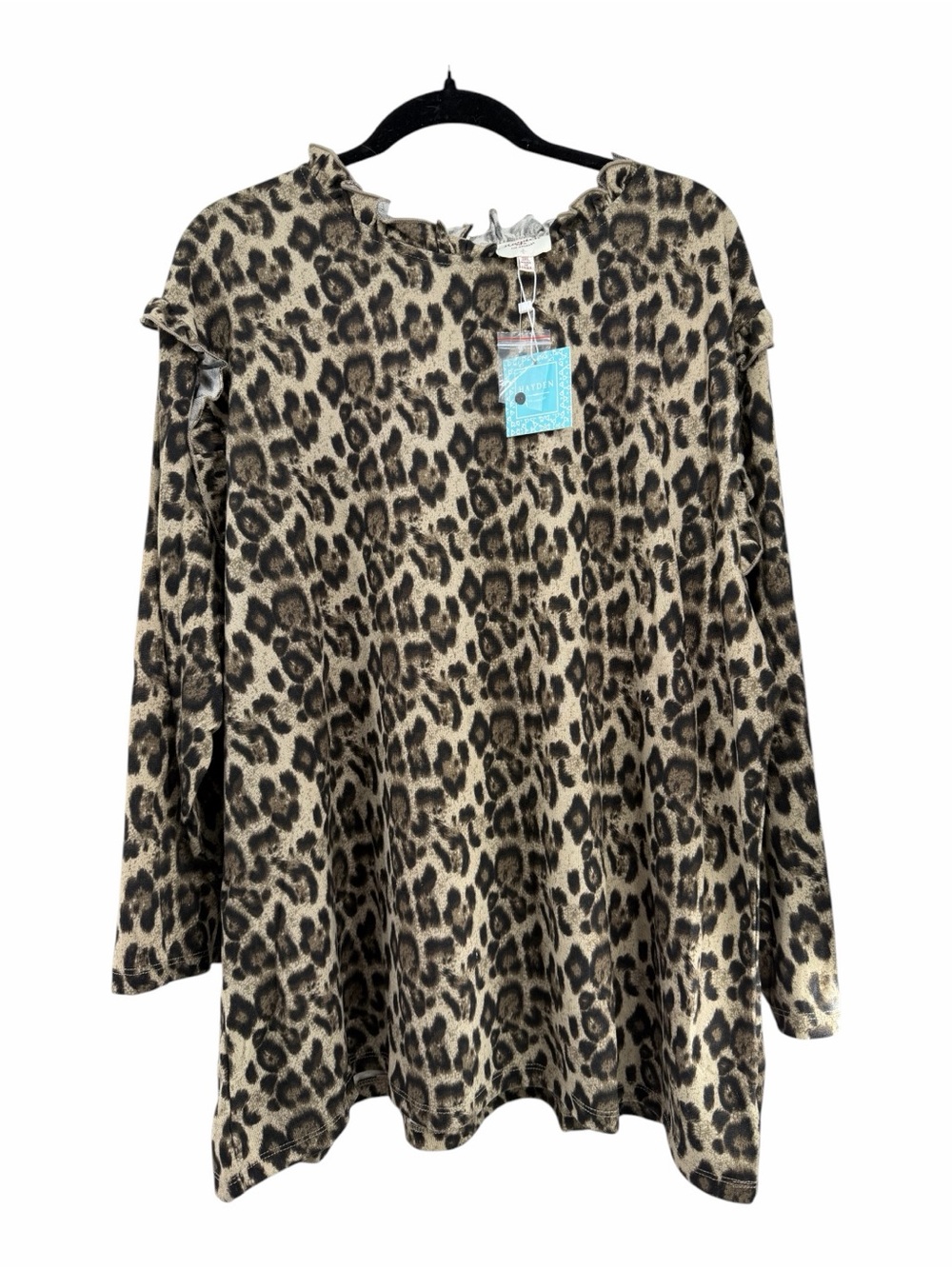 Hayden Leopard Print Long Sleeve Top - Beige and Black